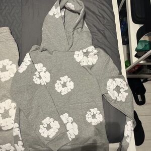 Gray Hoodie with White Floral Pattern